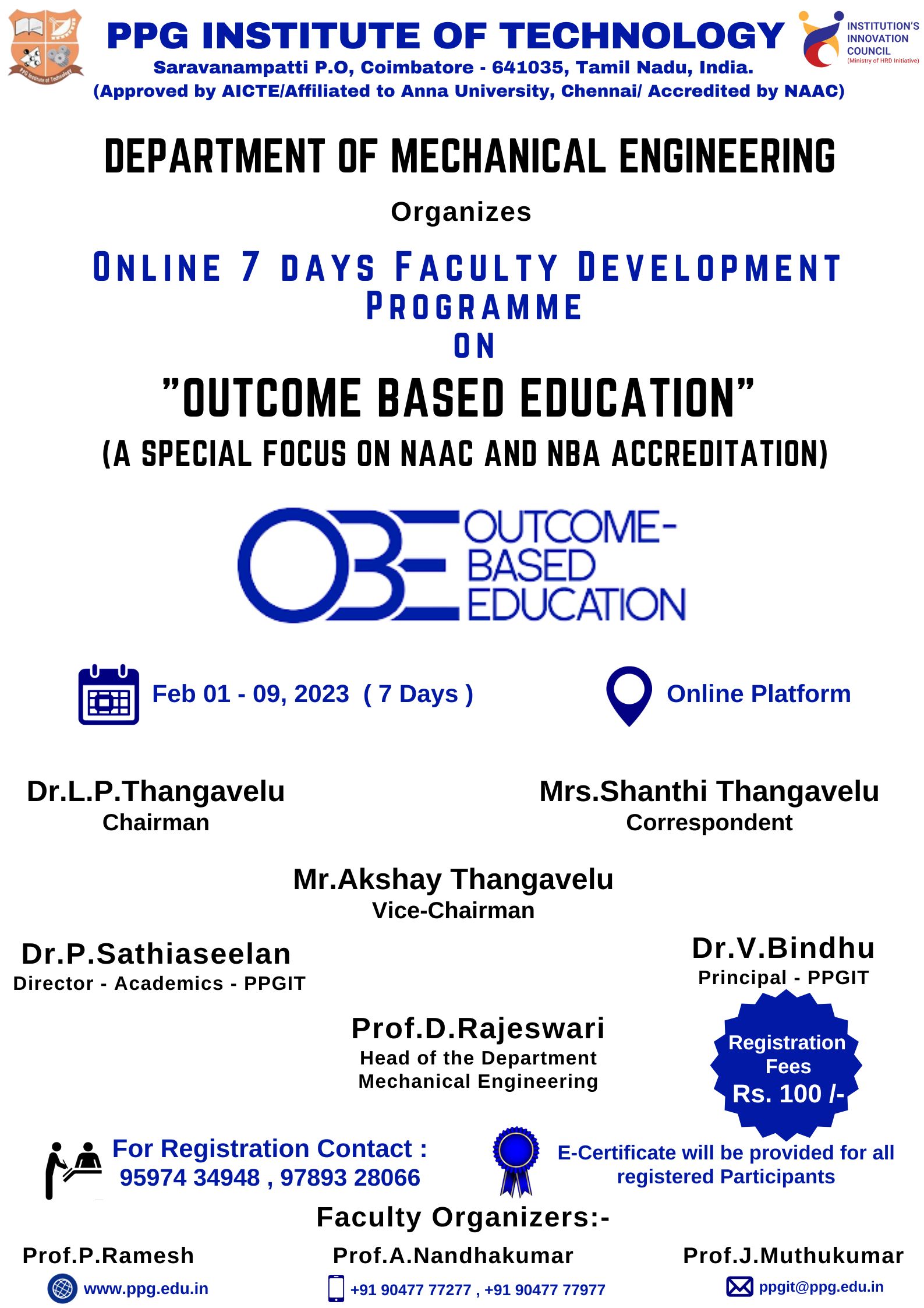 Faculty Development Program on Outcome Based Education 2023